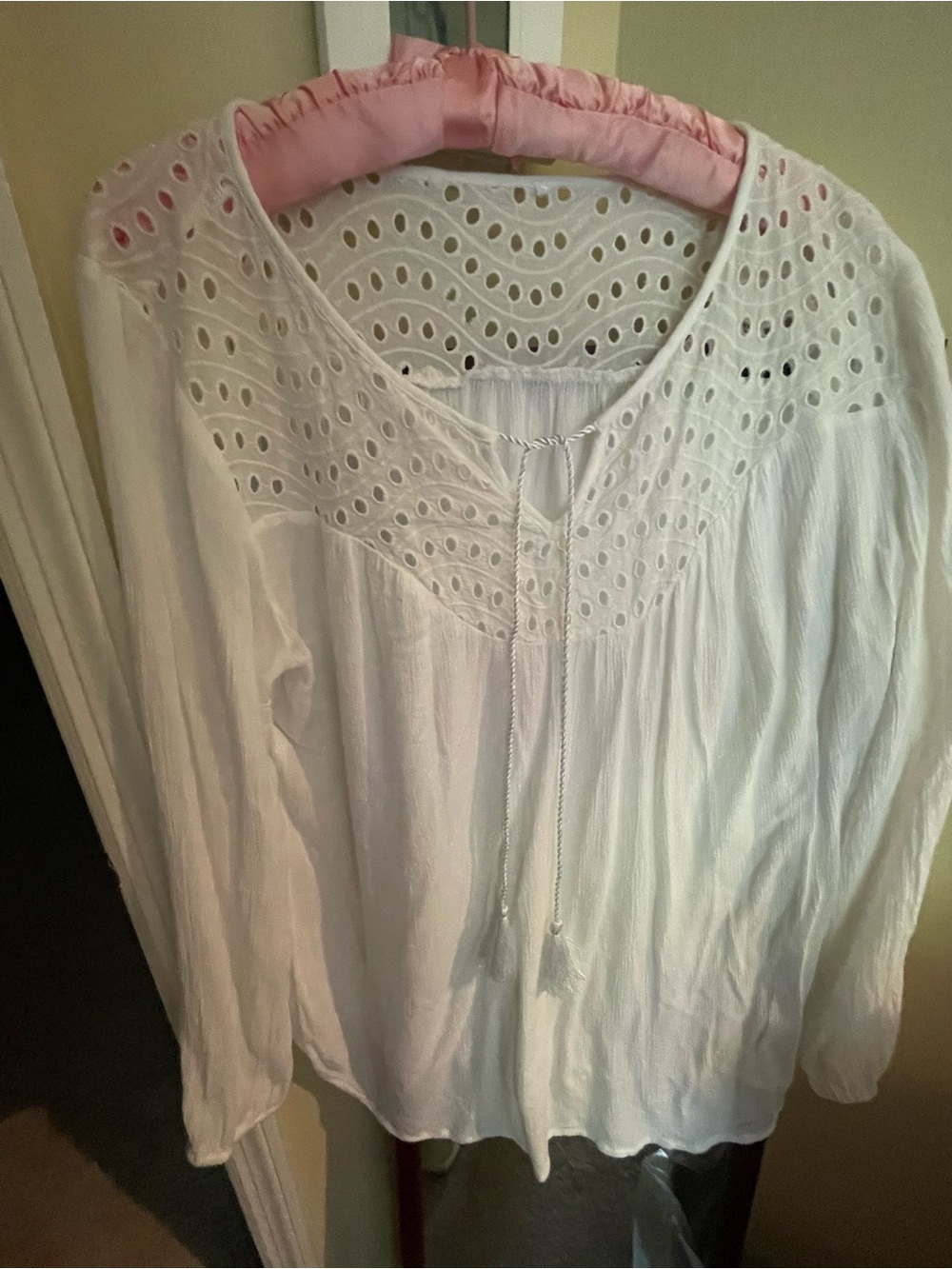 VENUS White Eyelet Tie-Front Peasant Blouse XL